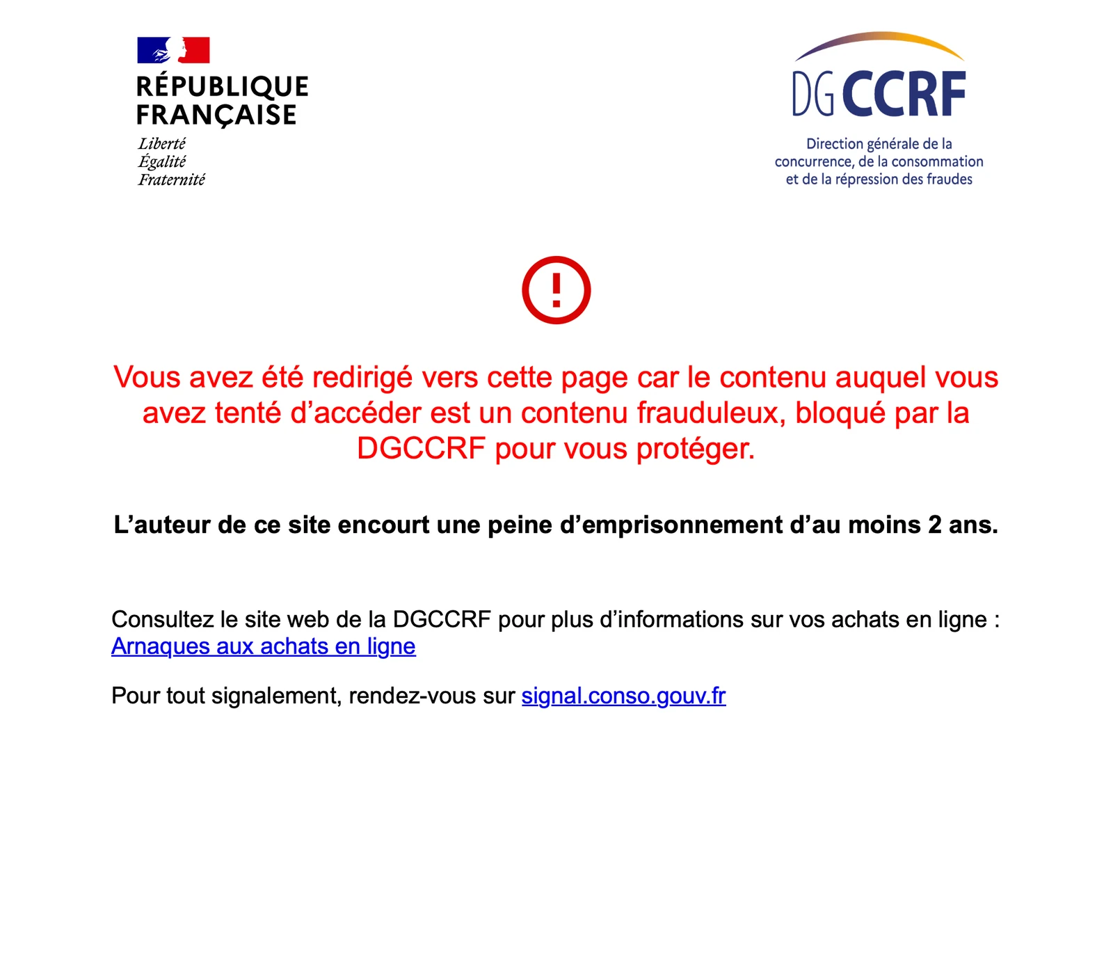 Page officielle de blocage DGCCRF affichée pour kukirin-scooter.com