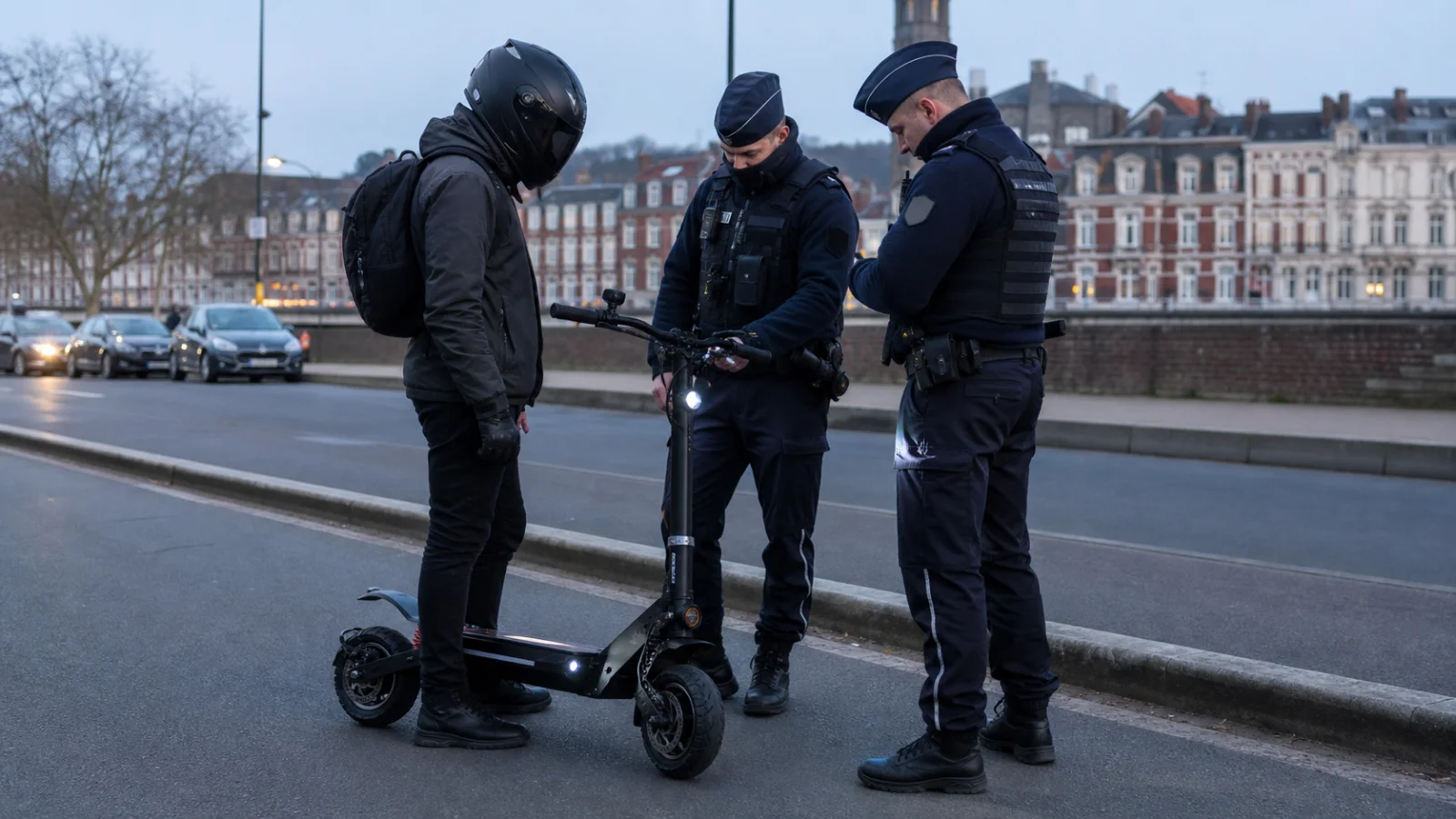 Contrôle d’une trottinette électrique dans le Nord, illustration éditoriale